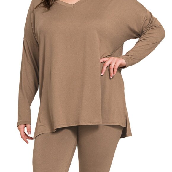V‑Neck Long‑Sleeve Loungewear Leggings Set – Buttery Soft Brushed DTY Microfiber - Picture 6 of 7